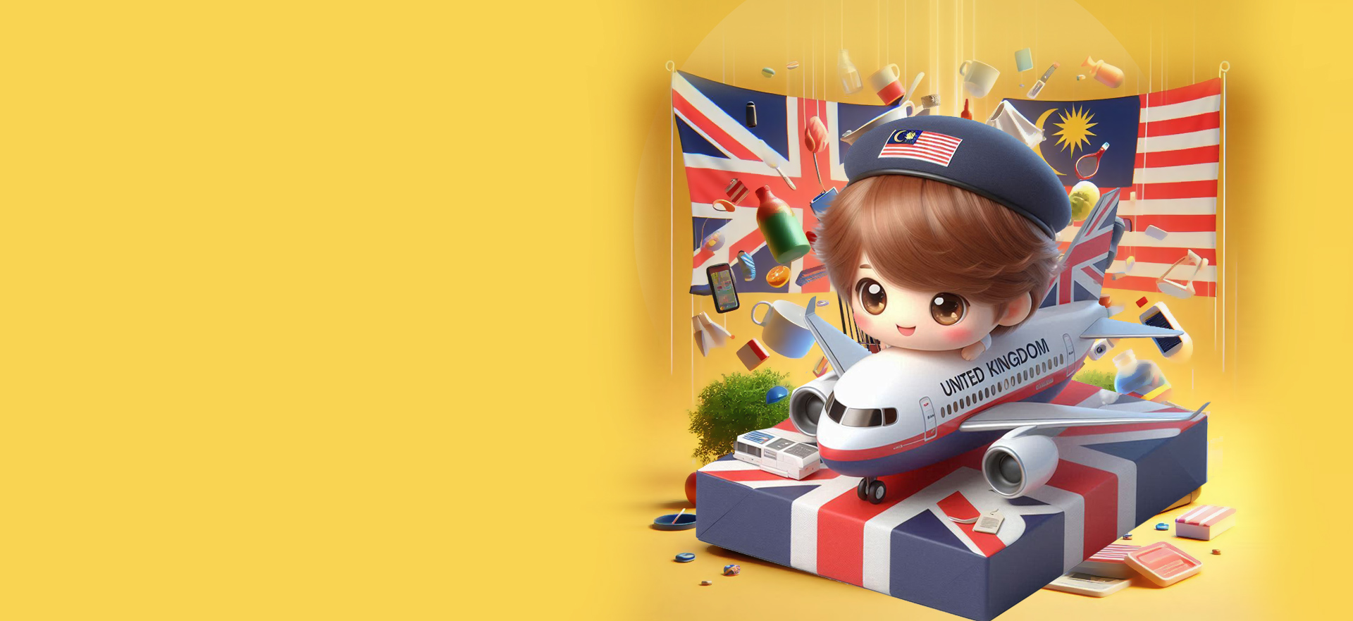 UK and Malaysia shopping illustration