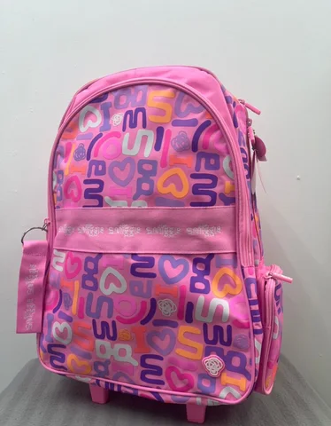 SMIGGLE, for kids, Large Trolley Bag, all over logo print, pink