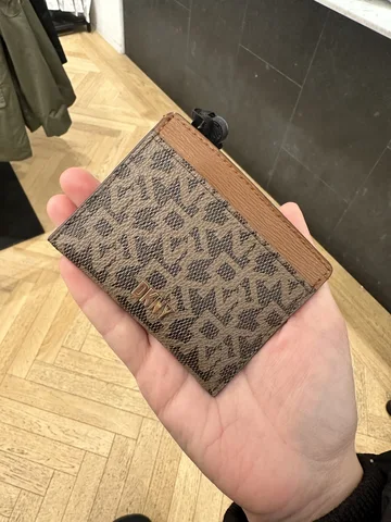 DKNY, for ladies, small card holder, coated cotton, signature print dark brown