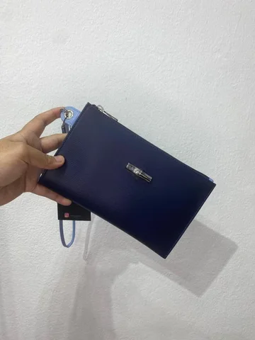 LONGCHAMP, city, medium wristlet, coated cotton navy
