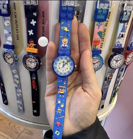 SWATCH, flik flak by Swatch, for kids, watch fabric strap, super bear blue