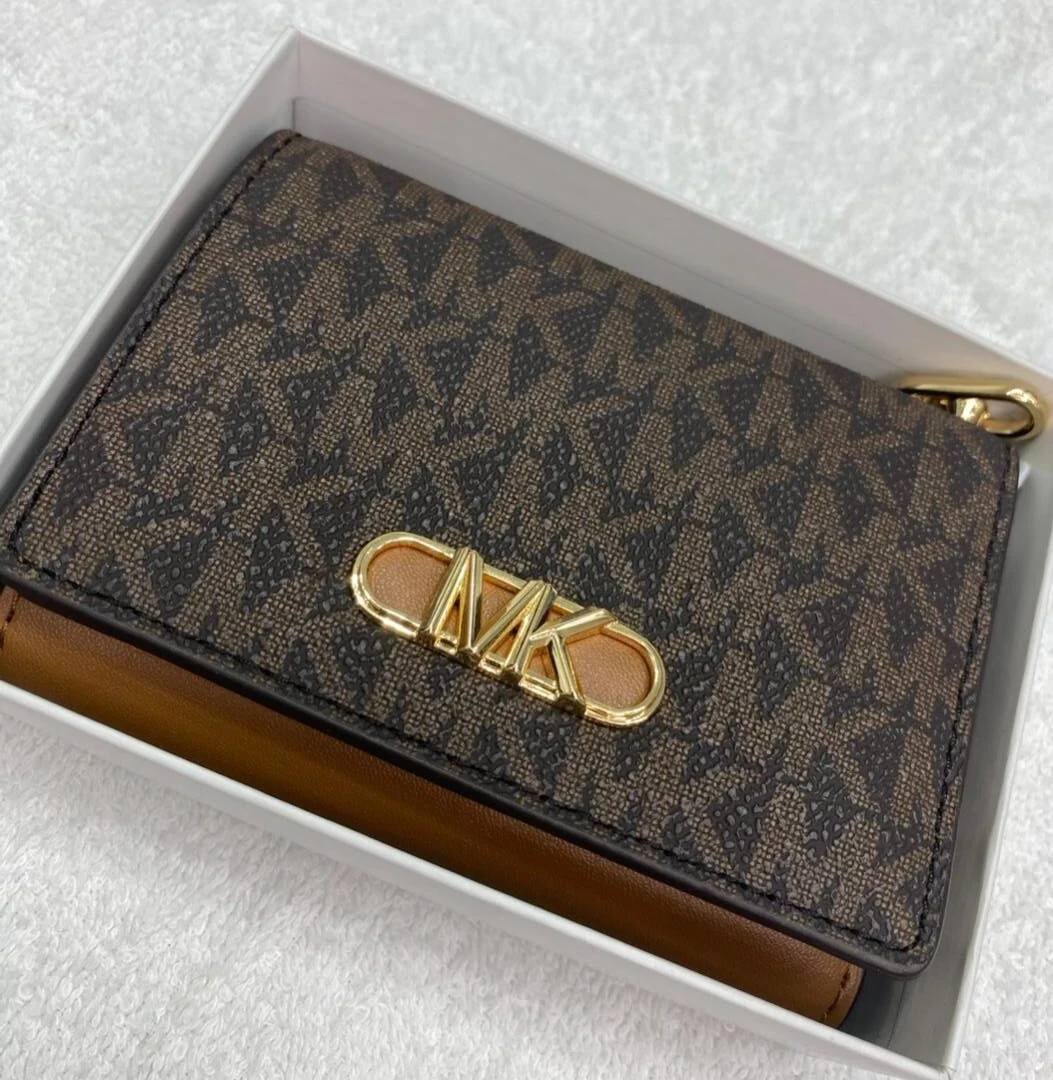 MICHAEL KORS, for ladies, trifold wallet, coated cotton, signature print brown