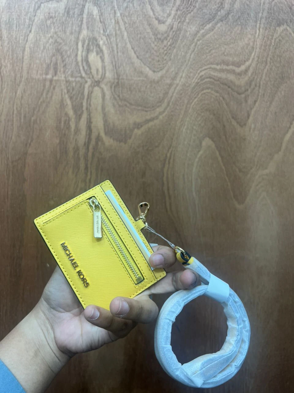 MICHAEL KORS, for ladies, ID tag and lanyard, leather yellow