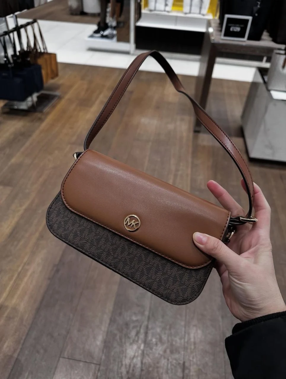 MICHAEL KORS, flap crossbody bag, signature print, brown