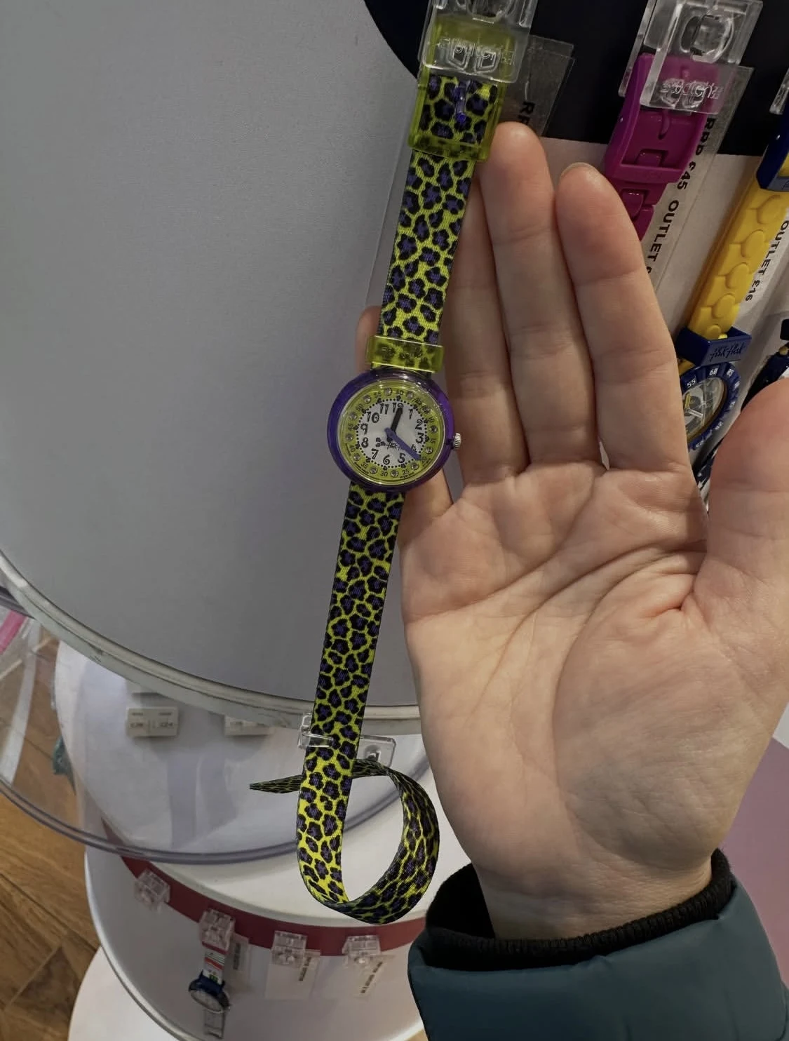 SWATCH, flik flak by Swatch, for kids, watch, double loop strap, leopard print green