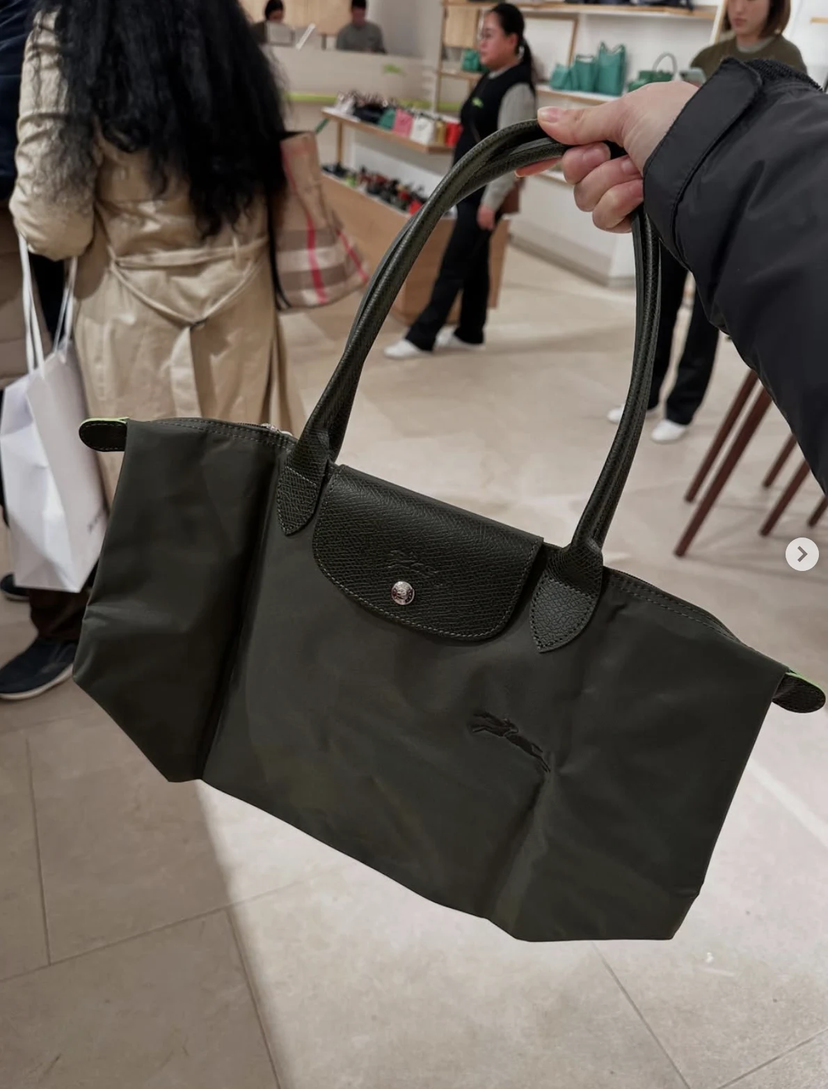 LONGCHAMP, le pliage original, medium long handle bag, no long strap, forest green