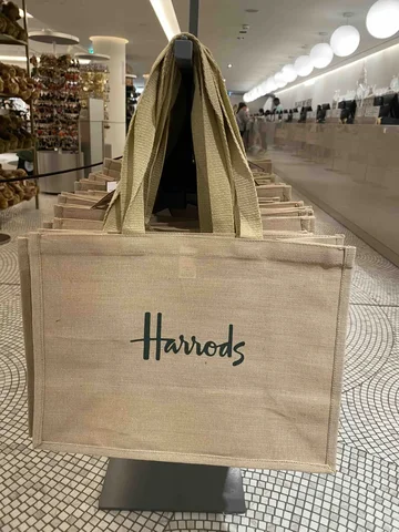 HARRODS, jute bag, printed logo, natural