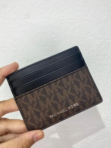 MICHAEL KORS, for men, small card holder, signature print, brown black