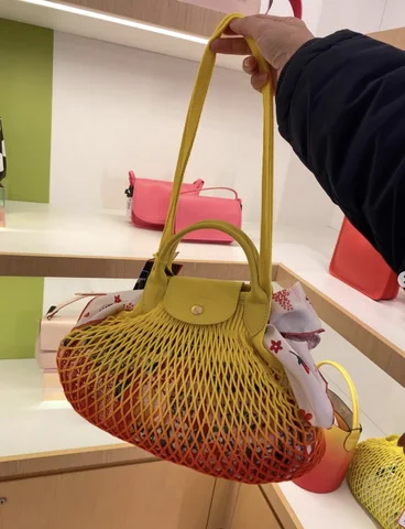 LONGCHAMP, filet, large shoulder bag, ombre orange