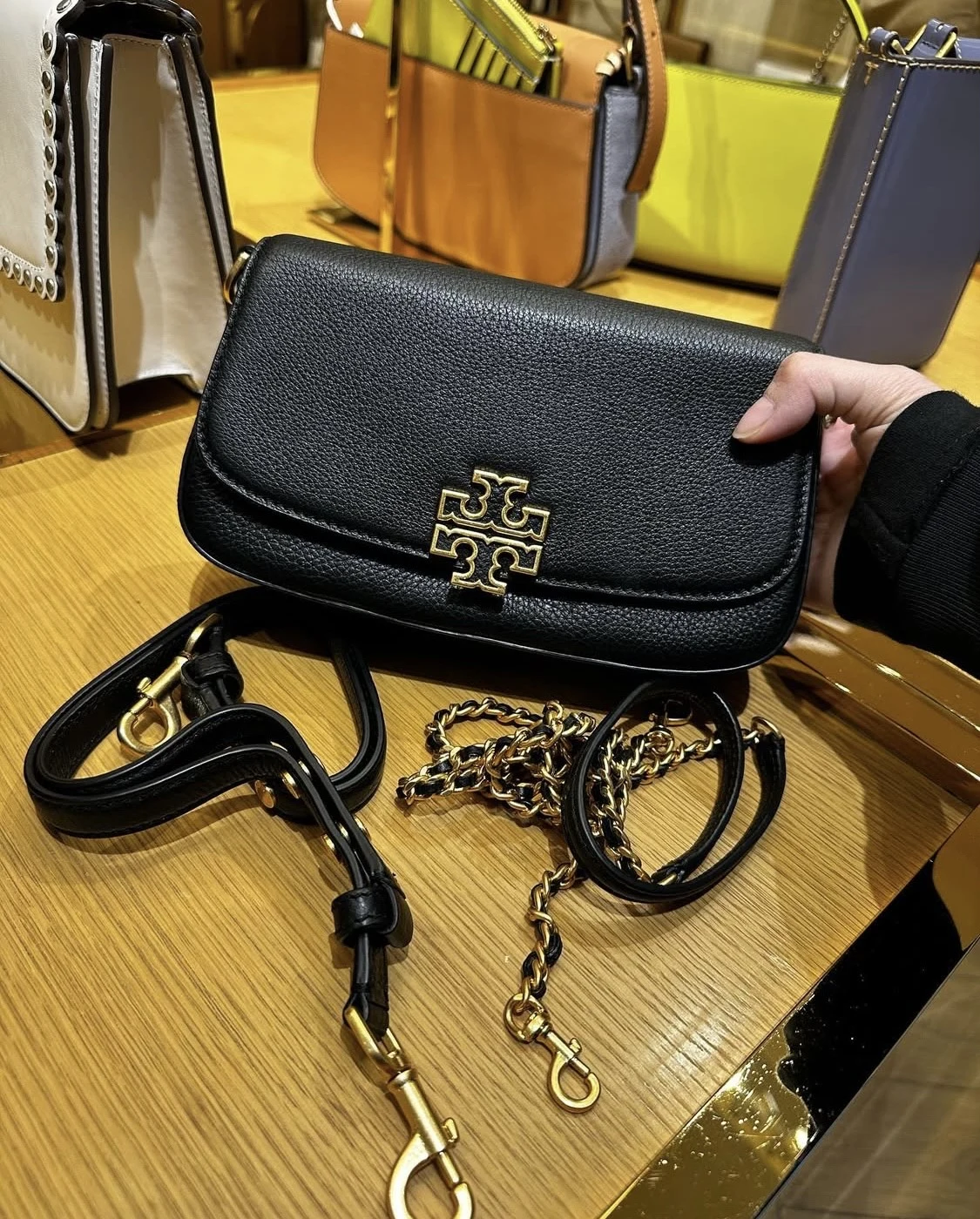TORY BURCH, britten, double strap convertible crossbody bag, nero black