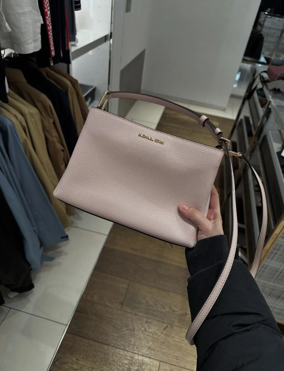 MICHAEL KORS, for ladies, Trisha crossbody bag, pebbled leather, powder blush pink