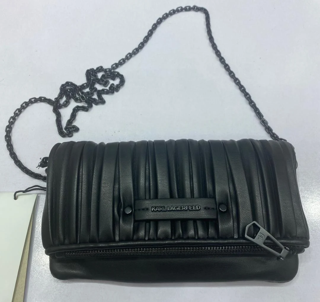 KARL LAGERFELD, Wallet on chain, pleated pvc, black