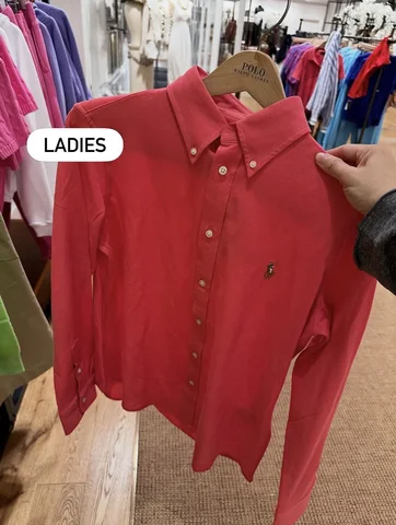 POLO RALPH LAUREN, for ladies, long sleeves shirt, oxford knitted, deep crimson