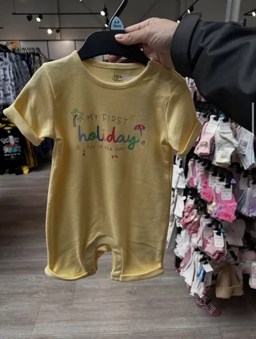 for baby, short romper, first holiday, yellow
