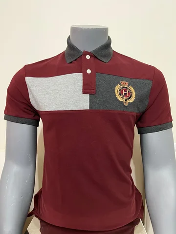 HACKETT, for men, collared t shirt, mesh cotton, classic fit, embroidered crest, burgandy size: M, L, XL, XXL