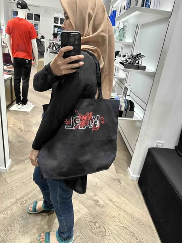 KARL LAGERFELD, medium long handle open top tote bag, cny dragon year, black