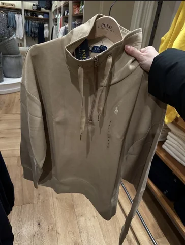 POLO RALPH LAUREN, for ladies, long sleeves quarter zip jumper, tan brown