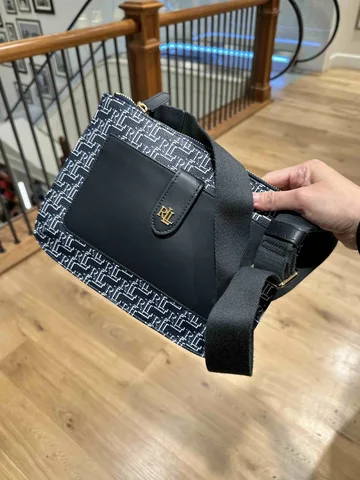 POLO RALPH LAUREN, for ladies, flat crossbody bag, coated cotton, navy