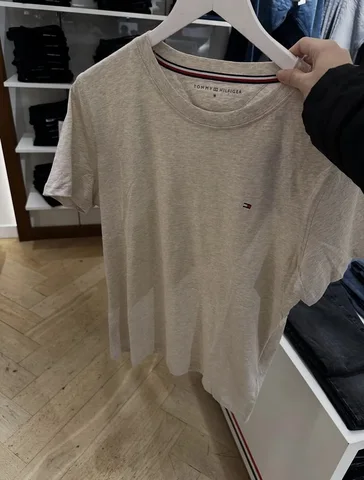 TOMMY HILFIGER, for men, short sleeves round neck t shirt, cotton, oatmeal light brown