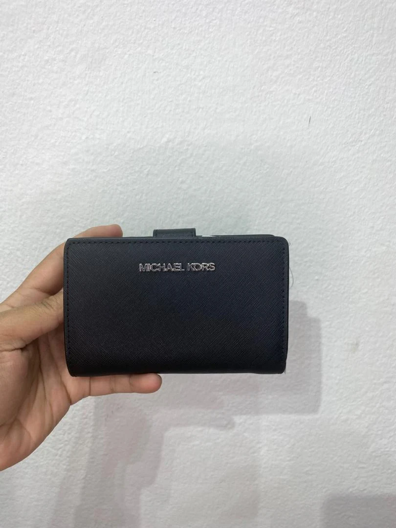 MICHAEL KORS, for ladies, bifold compact wallet, textured saffiano leather, black