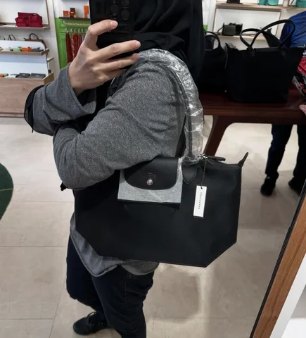LONGCHAMP, neo, medium long handle bag, no long strap, nylon black