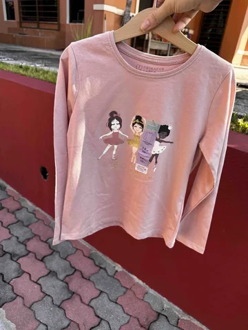 PRIMARK, for kids girls, long sleeves t shirt, ballerina dancers, dusty pink, size 7-8 years