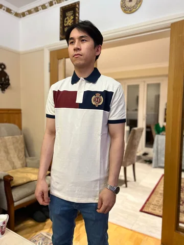 HACKETT, for men, collared t shirt, mesh cotton, classic fit, embroidered cream size: M, XL, XXL