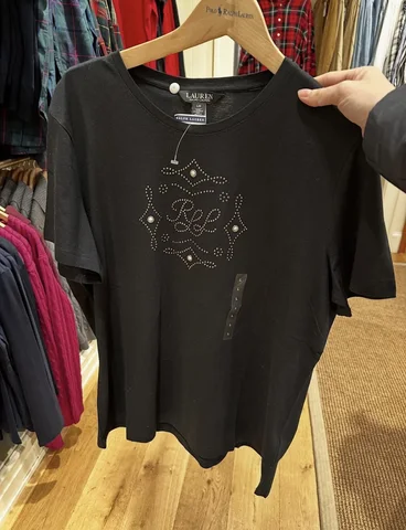 POLO RALPH LAUREN, for ladies, short sleeves t shirt, studded logo, black