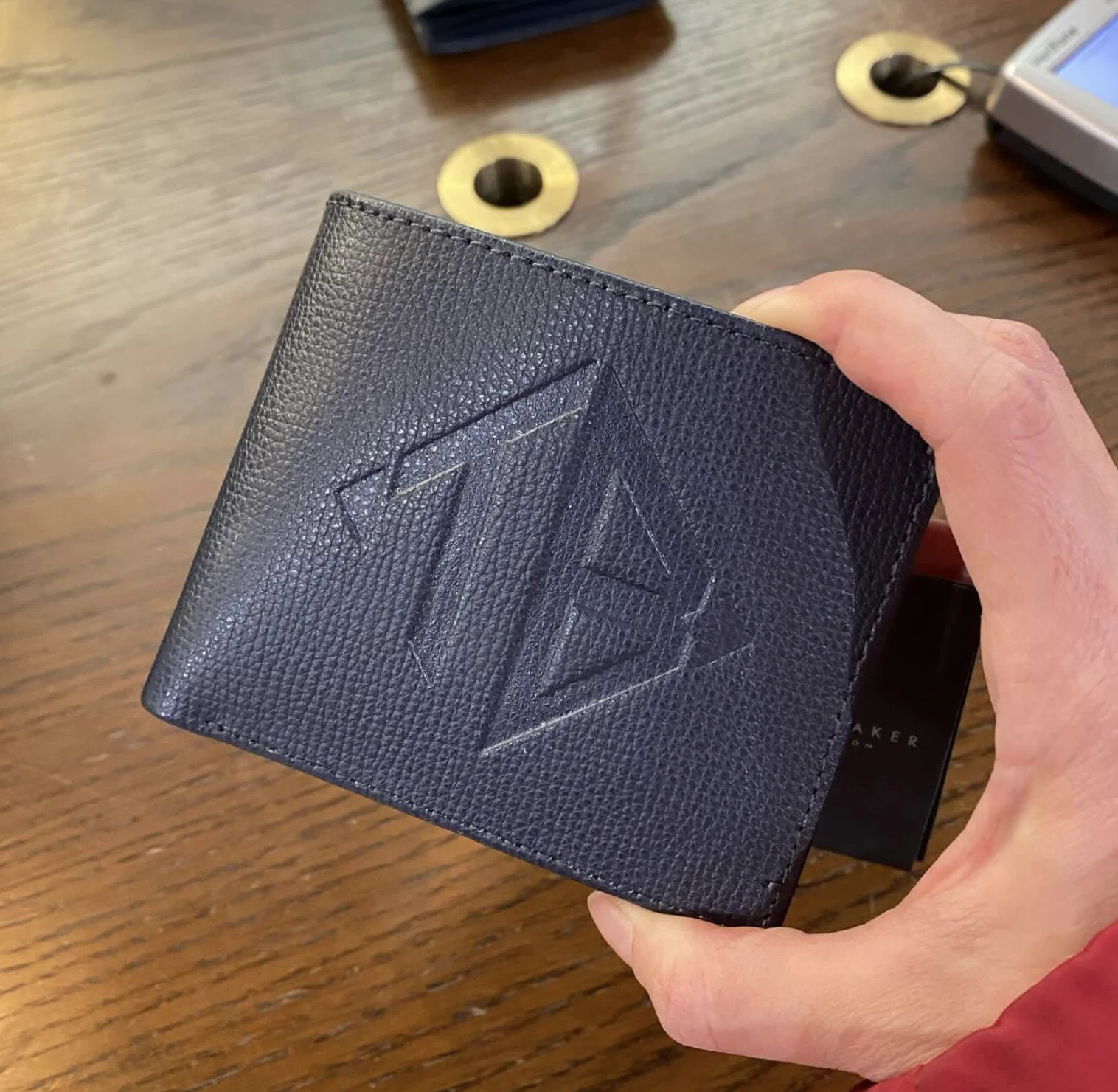 TED BAKER, for men, bifold wallet, embossed leather navy