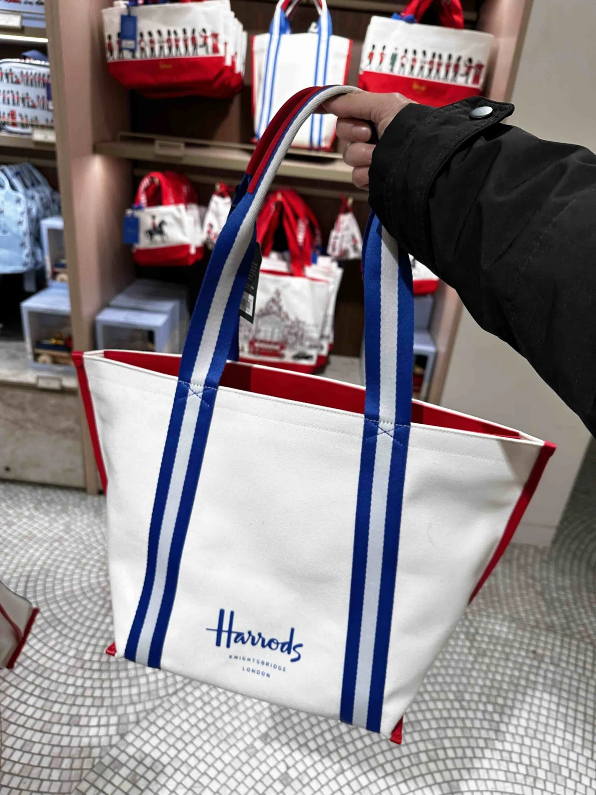 HARRODS, britannia, large zip top tote bag, fabric cream