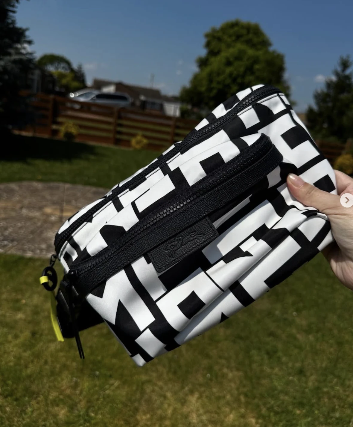 LONGCHAMP, lgp, large bum bag, nylon black white