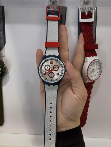 SWATCH, for adult, large chronograph watch, navy grey