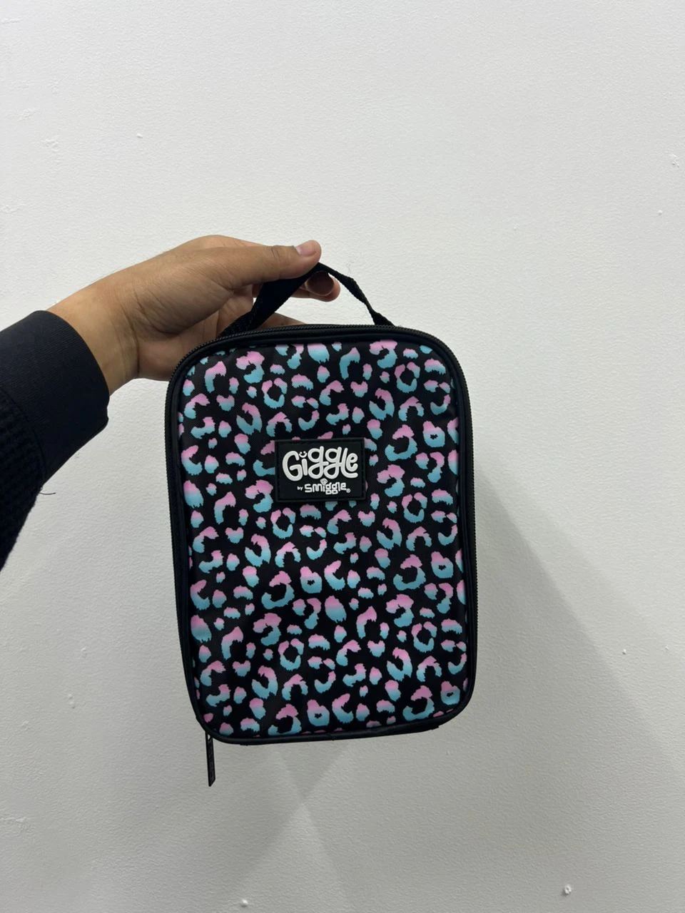 SMIGGLE, for kids, lunch bag with handle, printed leopard, black