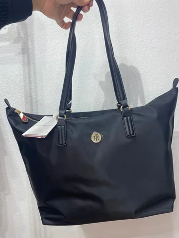 TOMMY HILFIGER, for ladies, medium zip top tote bag, nylon black