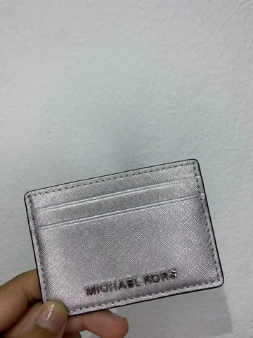 MICHAEL KORS, for ladies, small card holder, metallic silver